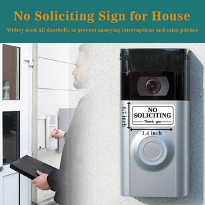 No Soliciting stickers for doorbell, black text on white waterproof labels, 0.7x1.4 inches