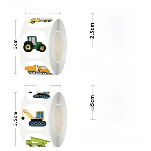 Detail of 2.5cm construction vehicle stickers roll with crane and truck patterns