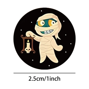 Autocollant momie d'Halloween de 2,5 cm avec lanterne citrouille sur fond noir