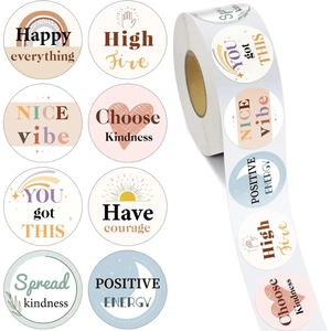 500Pcs Bohemian Rainbow Motivational Reward Stickers For Kids Round Glossy Paper Labels For School Classroom Seal Decor