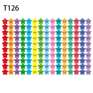 Set of colorful star stickers with cartoon smiley faces for children rewards and labels