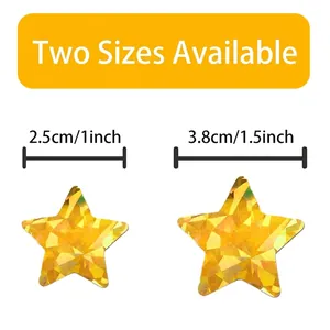 Holographic star reward stickers in 1-inch and 1.5-inch sizes with laser geometric finish