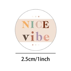Roll of 2.5cm round reward stickers with colorful NICE vibe text for kids decor