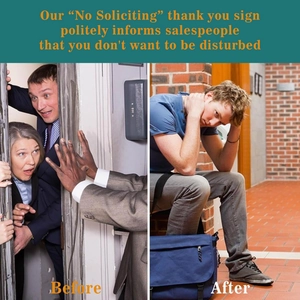 Before and after comparison showing effectiveness of No Soliciting sign for home privacy