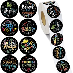 Rouleau d'Autocollants de Récompense de Motivation Style Craie Dessiné à la Main Citations Inspirantes Étiquettes Auto-adhésives Rondes pour Étudiants Enseignants Décoration Cadeau