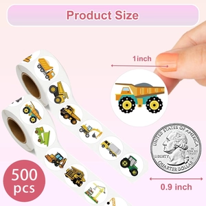 500pcs roll of 1 inch construction vehicle stickers for kids toy decoration and sealing