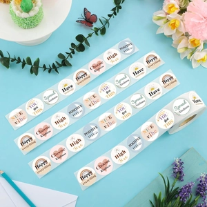 Inspirational cartoon reward stickers in rolls featuring rainbow and heart patterns