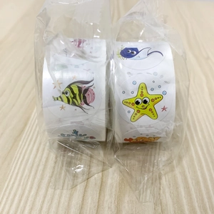 Detail of ocean animal cartoon stickers in rolls packed in transparent plastic bags