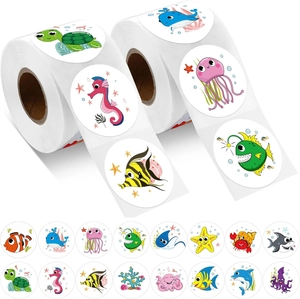 Cartoon Marine Animal Stickers For Kids Scrapbooking DIY Decoration Waterproof Ocean Life Round Adhesive Labels Stationery Supply