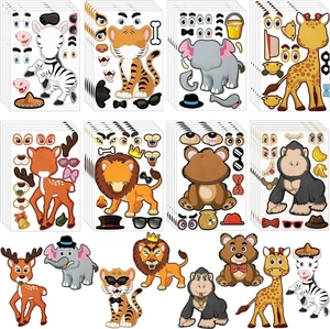 Kids DIY Animal Mix and Match Stickers Cartoon Tiger Elephant Giraffe Puzzle Face Sticker For Birthday Party Favor Gift
