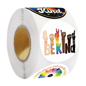 Rotolo di 500 adesivi premio colorati con motivi arcobaleno per chiudere confezioni