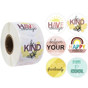 Inspirational Quotes Stickers Roll Cartoon Sun Bee Rainbow Pattern Decorative Sealing Labels For Kids Gift Scrapbooking