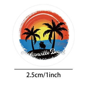 500pcs summer sunset palm tree Jacksonville Beach 1 inch round sealing stickers