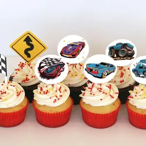 Roll of 500 racing car theme round stickers for kids toy decoration and cake toppers
