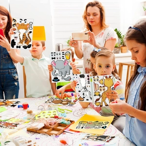 DIY cartoon animal dress-up sticker set for kids featuring tigers, elephants and zebras
