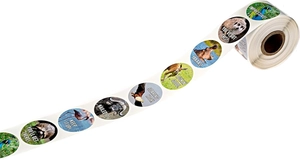 Detail of animal reward stickers roll with motivational phrases for teachers and kids