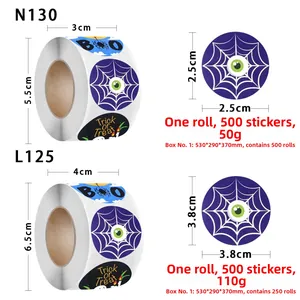 Detailed size chart for Halloween roll stickers featuring 2.5cm and 3.8cm diameter specifications