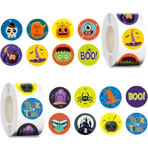Halloween Stickers Roll Cartoon Pumpkin Ghost Trick Or Treat Labels For Kids Party Gift Wrapping Decoration Tags