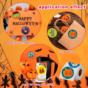 500pcs Halloween stickers roll with pumpkin, ghost, and black cat designs for kids