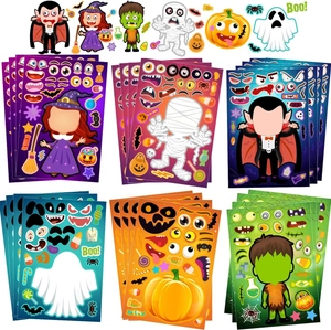 Halloween DIY Mix and Match Stickers For Kids Party Decorations Cartoon Pumpkin Vampire Ghost Pattern Adhesive Craft Sheets