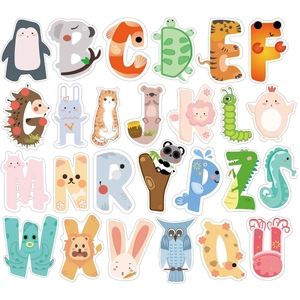 Cartoon Animal Alphabet Wall Stickers Colorful A-Z English Letters For Kids Room Classroom Decor Copperplate Paper Stickers