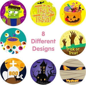 Detail showing 8 different Halloween sticker designs including pumpkins and ghosts