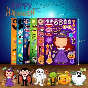 Halloween DIY face stickers set with witch and vampire motifs for kids party crafts