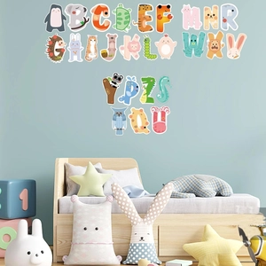 Cartoon animal alphabet wall stickers with 26 letters for kids' room wall decor