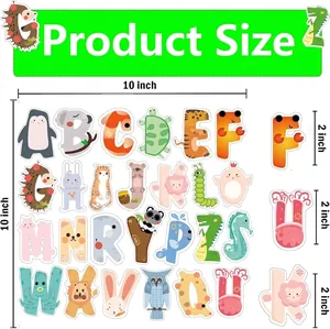 Cartoon animal alphabet stickers set 10x10 inch layout with 2 inch individual letter size