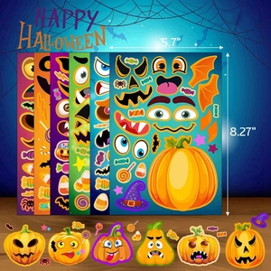 6-pack Halloween pumpkin face DIY stickers set for kids craft and festive decoration