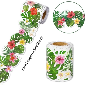 Detail der 18,5 m Tropenblatt-Bordüre mit Hibiskus und Frangipani für Klassenzimmerwände