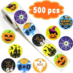 500pcs Halloween theme stickers roll with pumpkins ghosts and trick or treat patterns