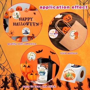 Autocollants Halloween sur sacs cadeaux et cartes avec un rouleau de 500 étiquettes