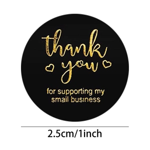 2.5cm round black and gold thank you for supporting my small business stickers