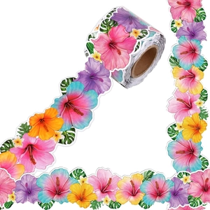 Pinnwand-Bordüre Rolle mit tropischen Hibiskusblüten und grünen Blättern für Klassenzimmer