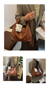 Sac multifonction marron rétro pour femme avec pendentif ours en peluche et trois ports