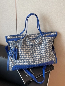 Große Kapazität Tweed Gewebt Tragetasche Für Damen Retro Nieten Quaste Dekor Handtasche Mit Verstellbarem Gurt Mode Pendler Tasche