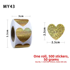 Detail view of 2.5cm glitter heart stickers roll showing 500 pieces for gift decor
