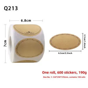 Detail view of 6.5x3.7cm kraft paper stickers in 600pcs roll for handmade packaging