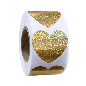 500pcs Heart Shaped Gold Glitter Stickers 2.5cm Holographic Labels Roll for Gift Sealing