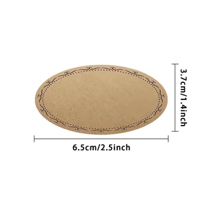 Brown kraft paper oval gift tags with black dotted border measuring 6.5 x 3.7 cm