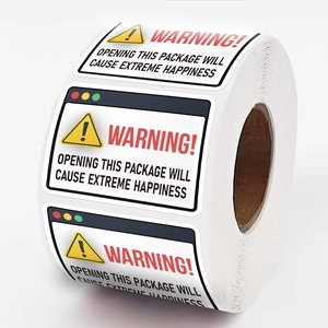 Detail of roll warning stickers featuring computer UI design for package decoration