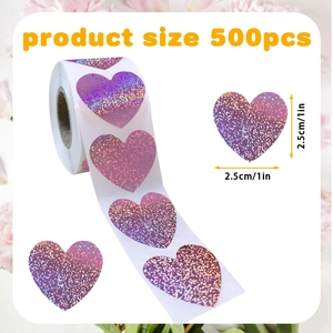 Roll of 500 holographic glitter heart stickers 1 inch size for Valentine gift sealing