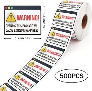 500-count roll of creative computer warning style adhesive stickers for gift sealing