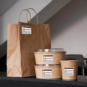 Warning label stickers for packaging with creative extreme happiness message on various items
