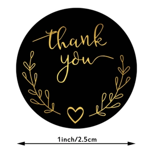 Black and gold Thank You stickers, 1 inch round labels for business gift packaging