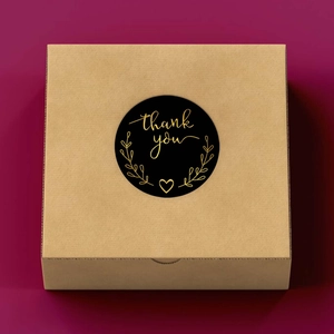 500pcs black gold foil thank you stickers on brown box for business packaging