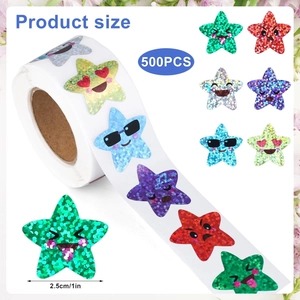 500pcs holographic star emoji reward stickers in 2.5cm roll for kids decorations
