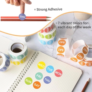 500pcs/roll colorful day of the week labels for office schedule and stationery sealing