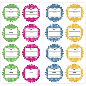 Self-adhesive food storage labels in four colors with date and contents writing lines